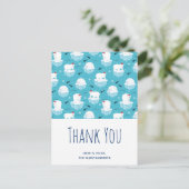 サンタハットに可愛いホッキョクグマクリスマスありがとう ポストカード (スタンド正面)