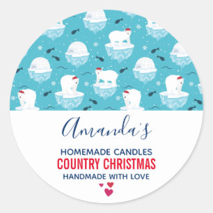 サンタハットに可愛いホッキョクグマChristmas Candle ラウンドシール