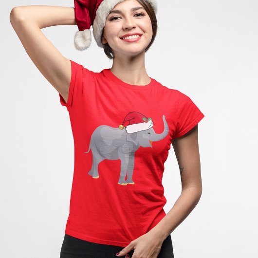 サンタハットに可愛い象クリスマス動物の女性 Tシャツ