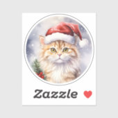 サンタハットに咲く冬の美しいクリスマス猫 シール (シート)