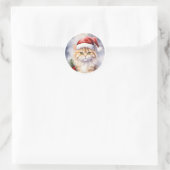 サンタハットに咲く冬の美しいクリスマス猫 ラウンドシール (バッグ)