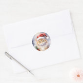 サンタハットに咲く冬の美しいクリスマス猫 ラウンドシール (封筒)