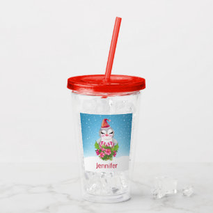 サンタハットに咲く可愛いクリスマスペンギン アクリルタンブラー