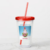 サンタハットに咲く可愛いクリスマスペンギン アクリルタンブラー (裏面)