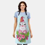 サンタハットに咲く可愛いクリスマスペンギン エプロン (着用した状態)