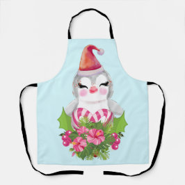 サンタハットに咲く可愛いクリスマスペンギン エプロン