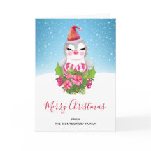 サンタハットに咲く可愛いクリスマスペンギン