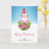 サンタハットに咲く可愛いクリスマスペンギン カード (黄色い花)