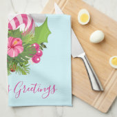 サンタハットに咲く可愛いクリスマスペンギン キッチンタオル (四つ折り)