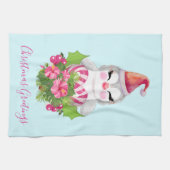 サンタハットに咲く可愛いクリスマスペンギン キッチンタオル (横)