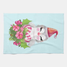 サンタハットに咲く可愛いクリスマスペンギン キッチンタオル