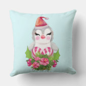 サンタハットに咲く可愛いクリスマスペンギン クッション (裏面)