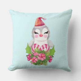 サンタハットに咲く可愛いクリスマスペンギン クッション