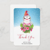 サンタハットに咲く可愛いクリスマスペンギン サンキューカード (正面/裏面)