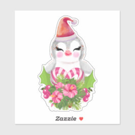 サンタハットに咲く可愛いクリスマスペンギン シール