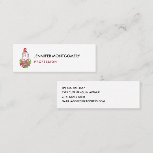 サンタハットに咲く可愛いクリスマスペンギン スキニー名刺 (正面/裏面)