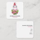 サンタハットに咲く可愛いクリスマスペンギン スクエア名刺 (正面/裏面)