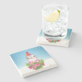 サンタハットに咲く可愛いクリスマスペンギン ストーンコースター (横)