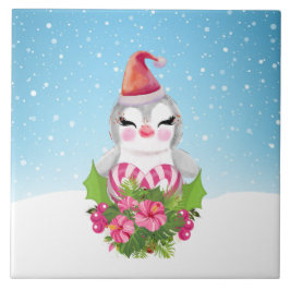 サンタハットに咲く可愛いクリスマスペンギン タイル