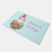 サンタハットに咲く可愛いクリスマスペンギン ドアマット (アングル)