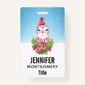 サンタハットに咲く可愛いクリスマスペンギン バッジ (正面)