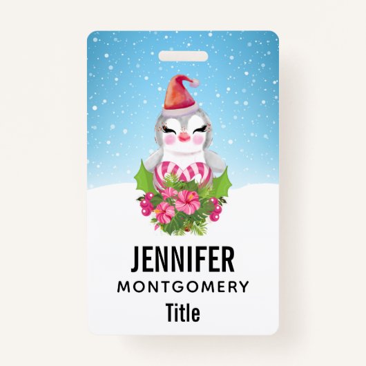 サンタハットに咲く可愛いクリスマスペンギン バッジ (裏面)