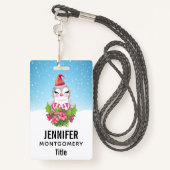 サンタハットに咲く可愛いクリスマスペンギン バッジ (裏面ランヤード)