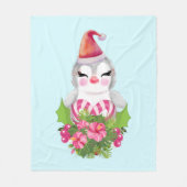 サンタハットに咲く可愛いクリスマスペンギン フリースブランケット (正面)