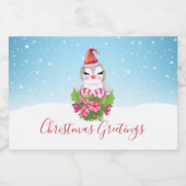 サンタハットに咲く可愛いクリスマスペンギン フードラベル (シングルラベル)