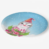 サンタハットに咲く可愛いクリスマスペンギン ペーパープレート (アングル)