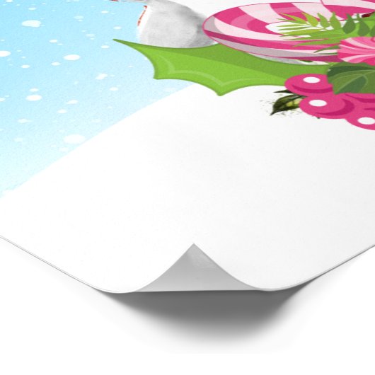 サンタハットに咲く可愛いクリスマスペンギン ポスター (角)