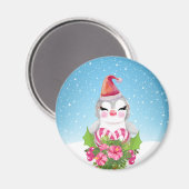 サンタハットに咲く可愛いクリスマスペンギン マグネット (正面/裏面)