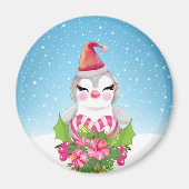 サンタハットに咲く可愛いクリスマスペンギン マグネット (正面)