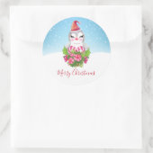 サンタハットに咲く可愛いクリスマスペンギン ラウンドシール (バッグ)