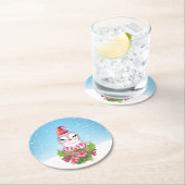 サンタハットに咲く可愛いクリスマスペンギン ラウンドペーパーコースター (インサイチュ)