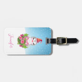 サンタハットに咲く可愛いクリスマスペンギン ラゲッジタグ (正面横)