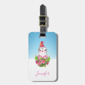 サンタハットに咲く可愛いクリスマスペンギン ラゲッジタグ (正面縦)