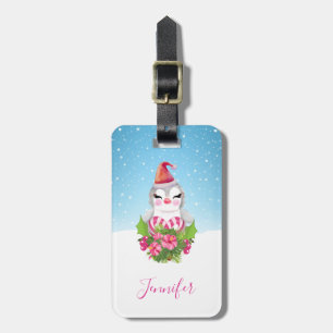 サンタハットに咲く可愛いクリスマスペンギン ラゲッジタグ