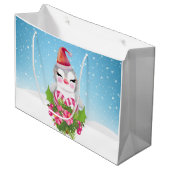サンタハットに咲く可愛いクリスマスペンギン ラージペーパーバッグ (正面アングル)