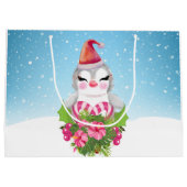 サンタハットに咲く可愛いクリスマスペンギン ラージペーパーバッグ (裏面)
