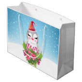 サンタハットに咲く可愛いクリスマスペンギン ラージペーパーバッグ (裏面アングル)