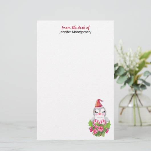 サンタハットに咲く可愛いクリスマスペンギン 便箋 (スタンド正面)