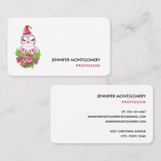 サンタハットに咲く可愛いクリスマスペンギン 名刺 (正面/裏面)