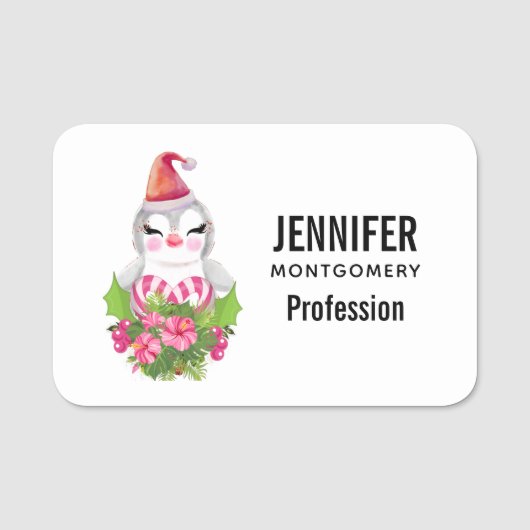 サンタハットに咲く可愛いクリスマスペンギン 名札 (正面)