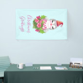 サンタハットに咲く可愛いクリスマスペンギン 横断幕 (トレードショー)