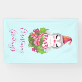 サンタハットに咲く可愛いクリスマスペンギン 横断幕