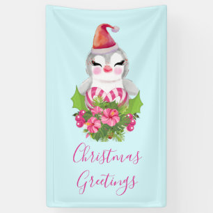 サンタハットに咲く可愛いクリスマスペンギン 横断幕