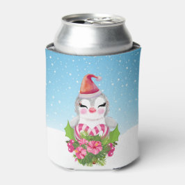 サンタハットに咲く可愛いクリスマスペンギン 缶クーラー