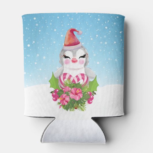 サンタハットに咲く可愛いクリスマスペンギン 缶クーラー (裏面)