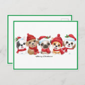 サンタハットに囲まれた犬たち動物たちが緑モダンを操る シーズンポストカード (正面/裏面)